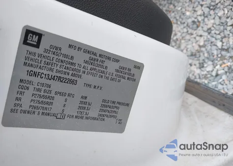 2007 Chevrolet Tahoe Lt from USA, damaged, VIN 1GNFC13J47R222663